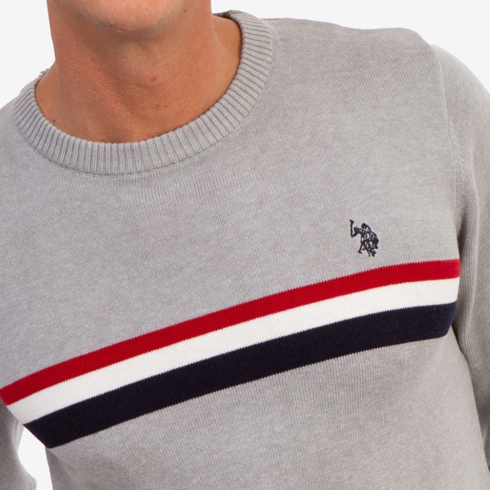 U.S. POLO ASSN HEATHER GREY MENS CHEST STRIPE CREWNECK SWEATER **NWT** - Picture 4 of 9